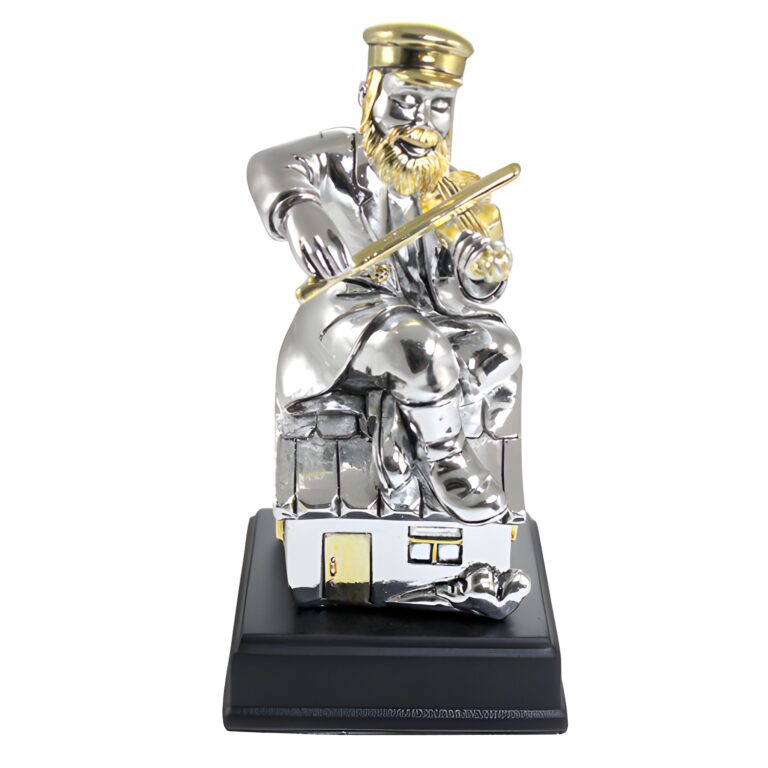 Silvered Polymer Hassidic Figurine Sits On Stage 13 Cm "fiddler On The Roof"