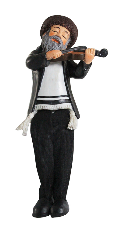Black Polyresin Sitting Hassidic Figurine With Black Cloth Legs 17 Cm-  Fiddler