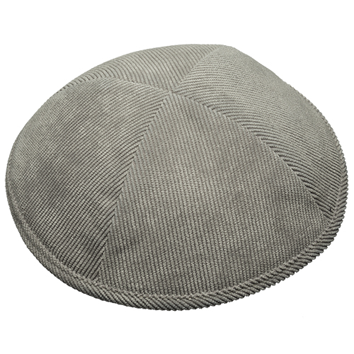 Corduroy Kippah 19cm- With Pin Spot- Light Gray