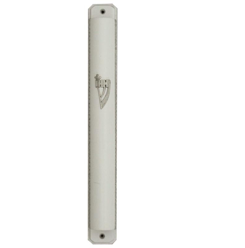 Wooden Mezuzah With Back  15cm- White   With  Double  Chain Design