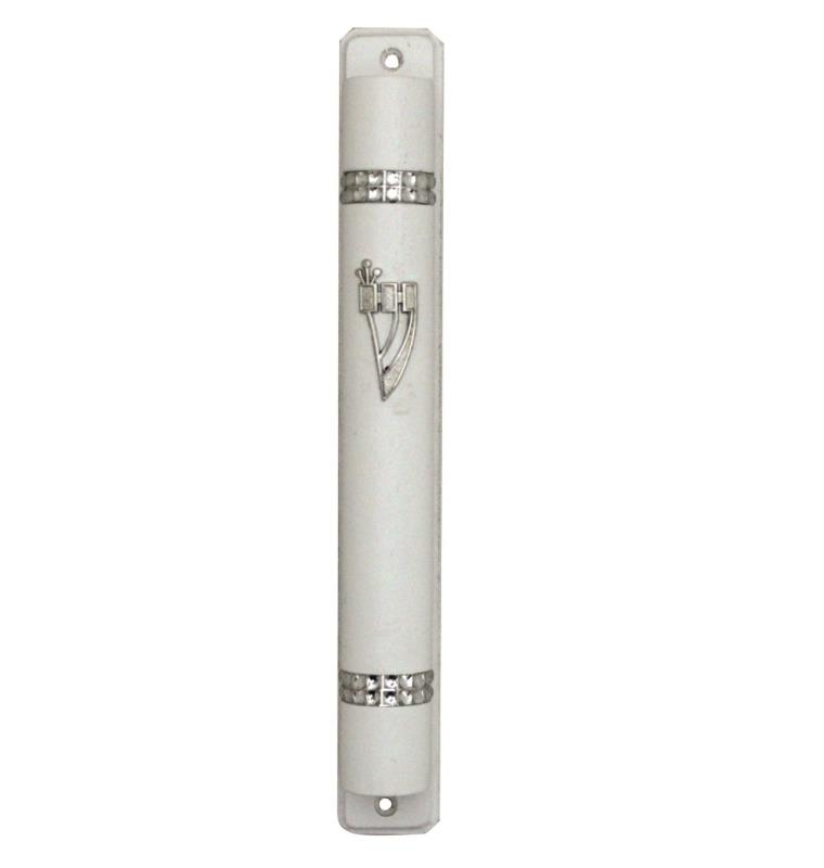 Wooden Mezuzah With Back  12cm- White   With  Chain Design