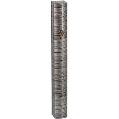 Aluminum Mezuzah 12cm-3d Metallic Gray Striped Design - Matte