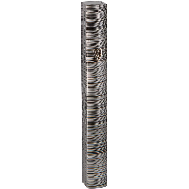 Aluminum Mezuzah 12cm-3d Metallic Gray Striped Design - Matte