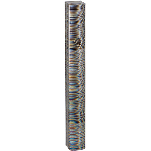 Aluminum Mezuzah 12cm-3d Metallic Gray Striped Design