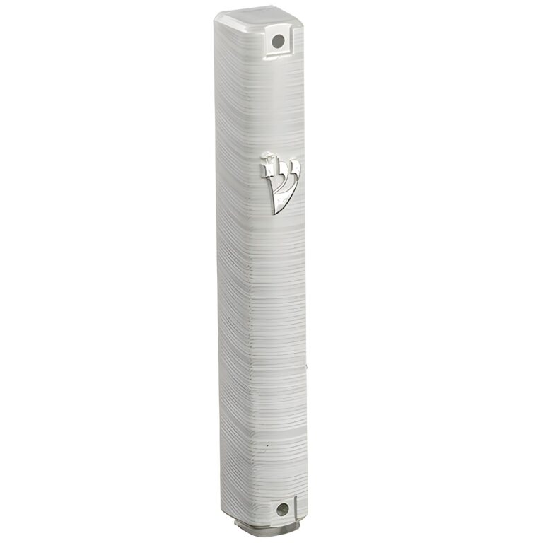 Plastic Mezuzah with Rubber Cork 12 cm - 3d Metallic Silver Striped Design - Gray