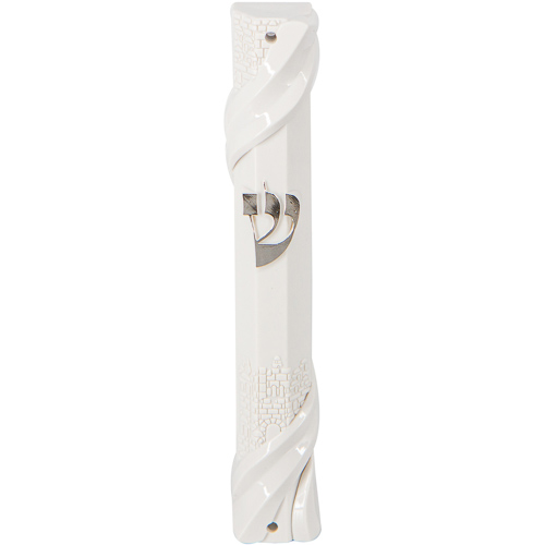 White Plastic Mezuzah 20 Cm With Rubber Cork - "jerusalem" Ornaments