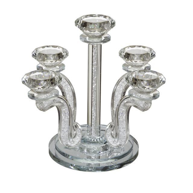 Elegant Crystal 5 Branches Candlesticks 23.5 Cm-inlaid With Decorative Clear Stones