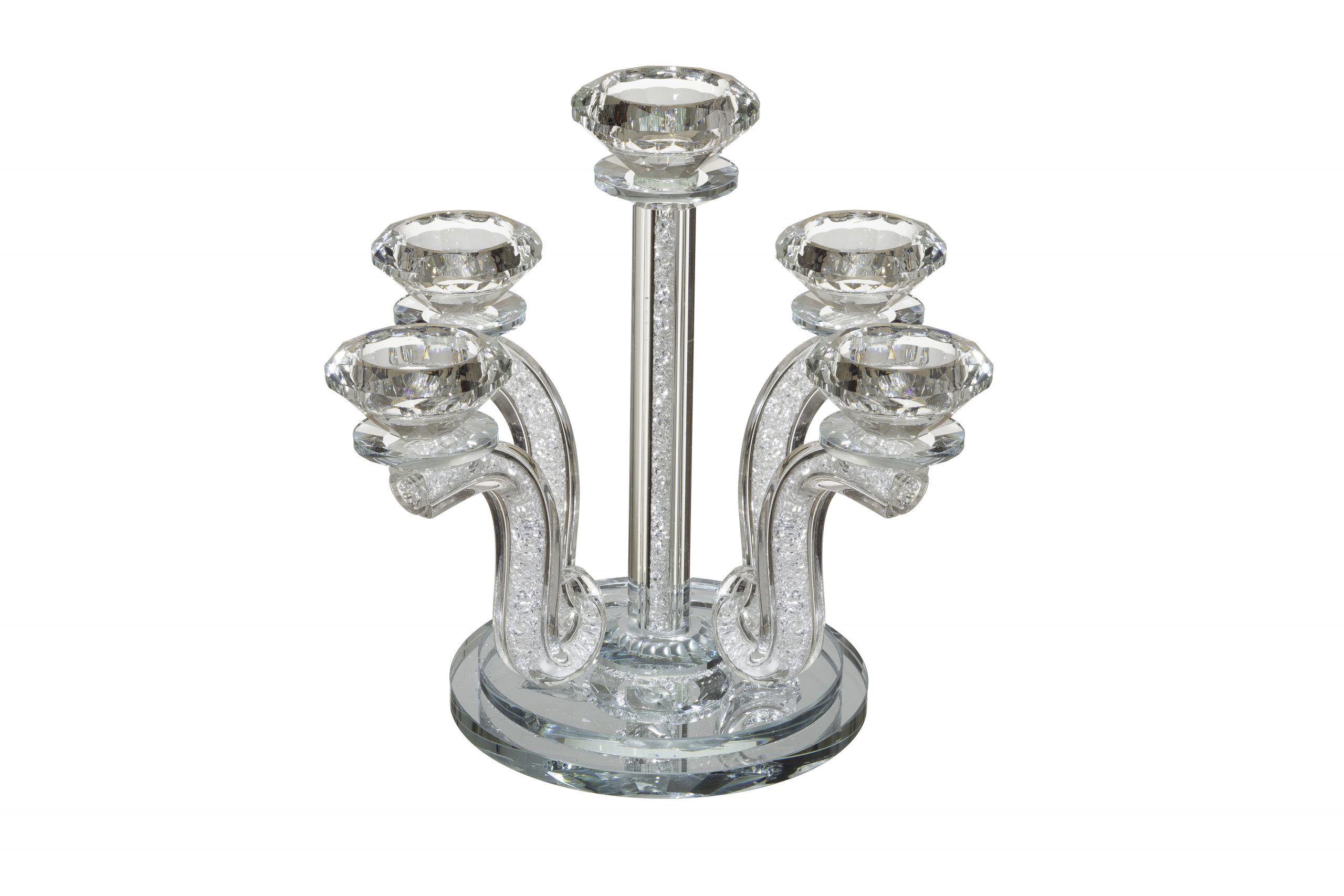 Elegant Crystal 5 Branches Candlesticks 23.5 Cm-inlaid With Decorative Clear Stones