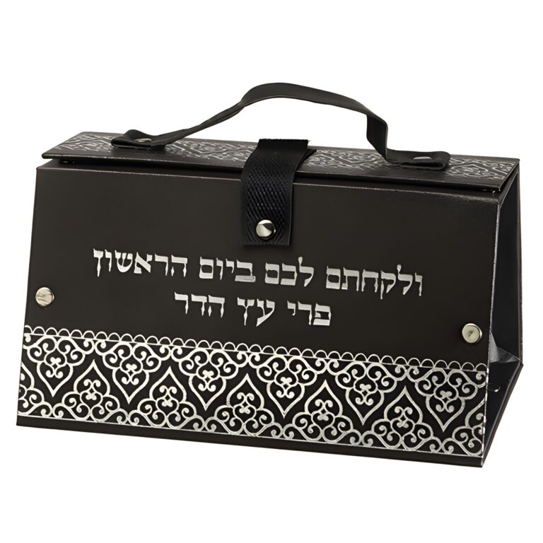 Faux Leather Etrog Box 11*19*13 with Silver Print