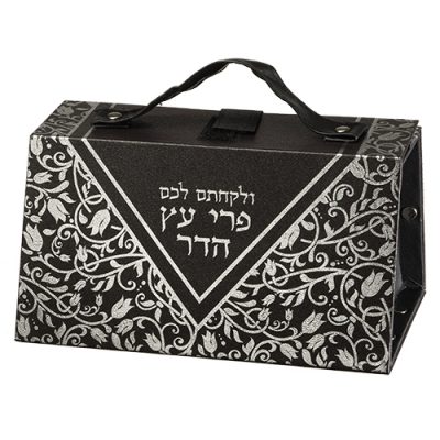 קופסת אתרוג מעור סינתטי 11*19*13 עם הדפס כסף