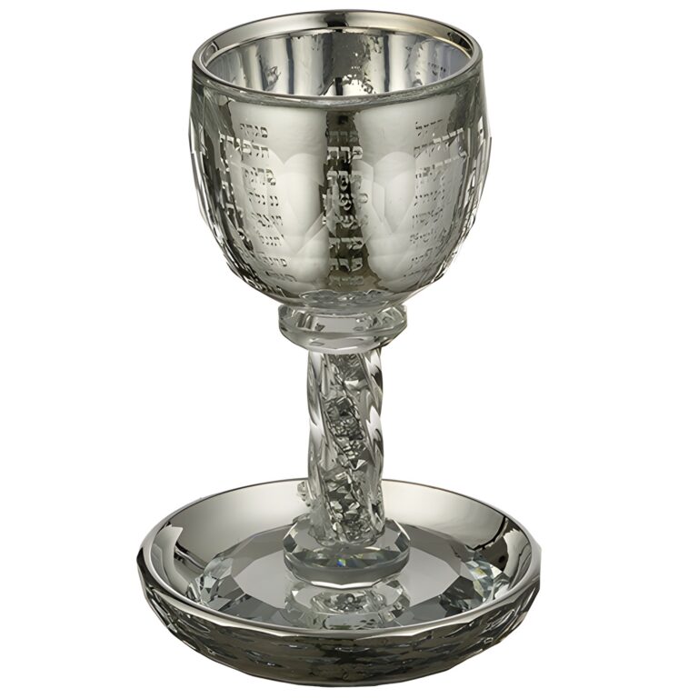 Crystal Kiddush Cup 16 cm "the Bible Rivers" with Stones Contain Contain 130ml // 4.3oz - Silver