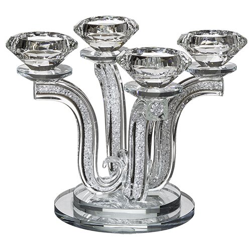 Elegant Crystal 4 Branches Candlesticks 23.5 Cm-inlaid With Decorative Clear Stones