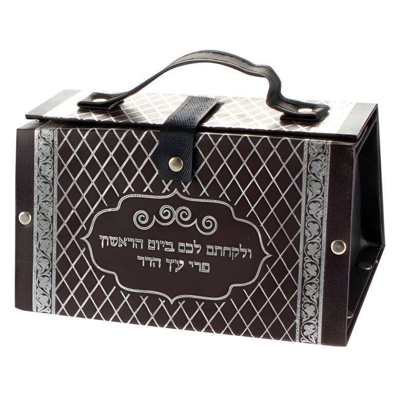 Faux Leather Etrog Box 11x19x13 cm- with Silver Diamond Shape Print