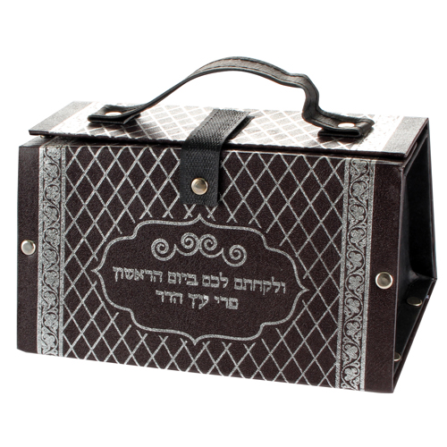 Faux Leather Etrog Box 11x19x13 Cm- With Silvered Diamond Shape Print