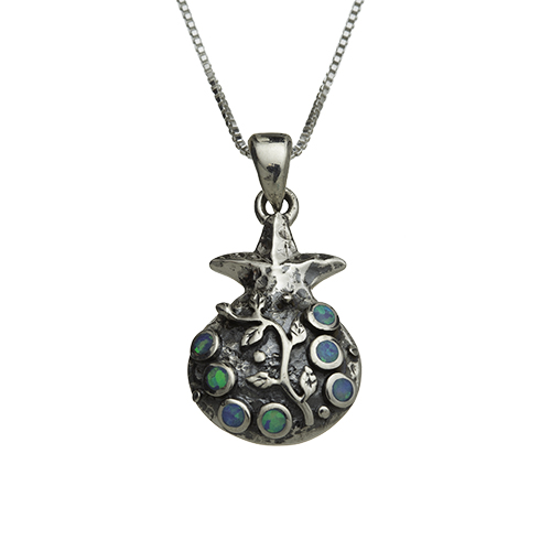 Sterling Silver Necklace- Pomegranate With Blue Stone 2.5 Cm