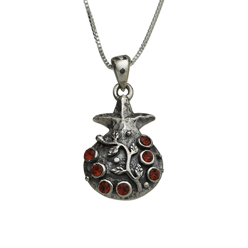 Sterling Silver Necklace- Pomegranate With Red Stone 2.5 Cm