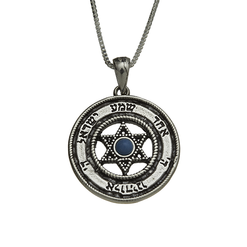 Sterling Silver Necklace- Star Of David 2.5 Cm With Small Turquoise Stone