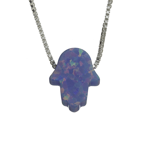 Sterling Silver Necklace- Opal Stone "hamsa" 1 Cm