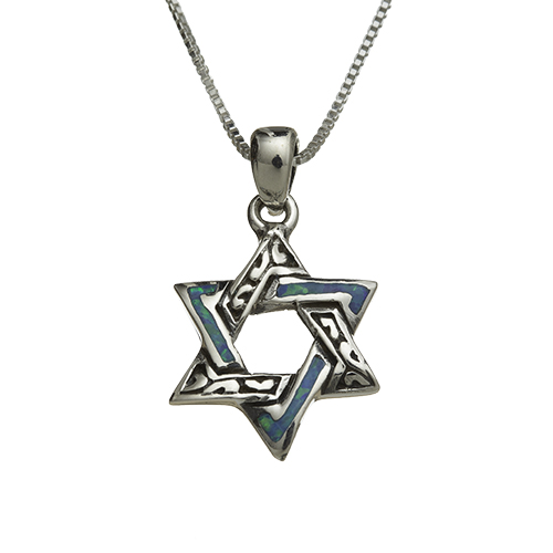 Sterling Silver Necklace With Opal Stone "star Of David" 2 Cm
