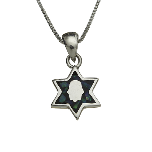 Sterling Silver Necklace With Opal Stone "star Of David" 1 cm