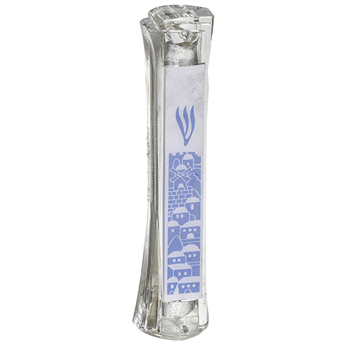 Plastic Mezuzah Clear 15 Cm With White Perspex Plaque