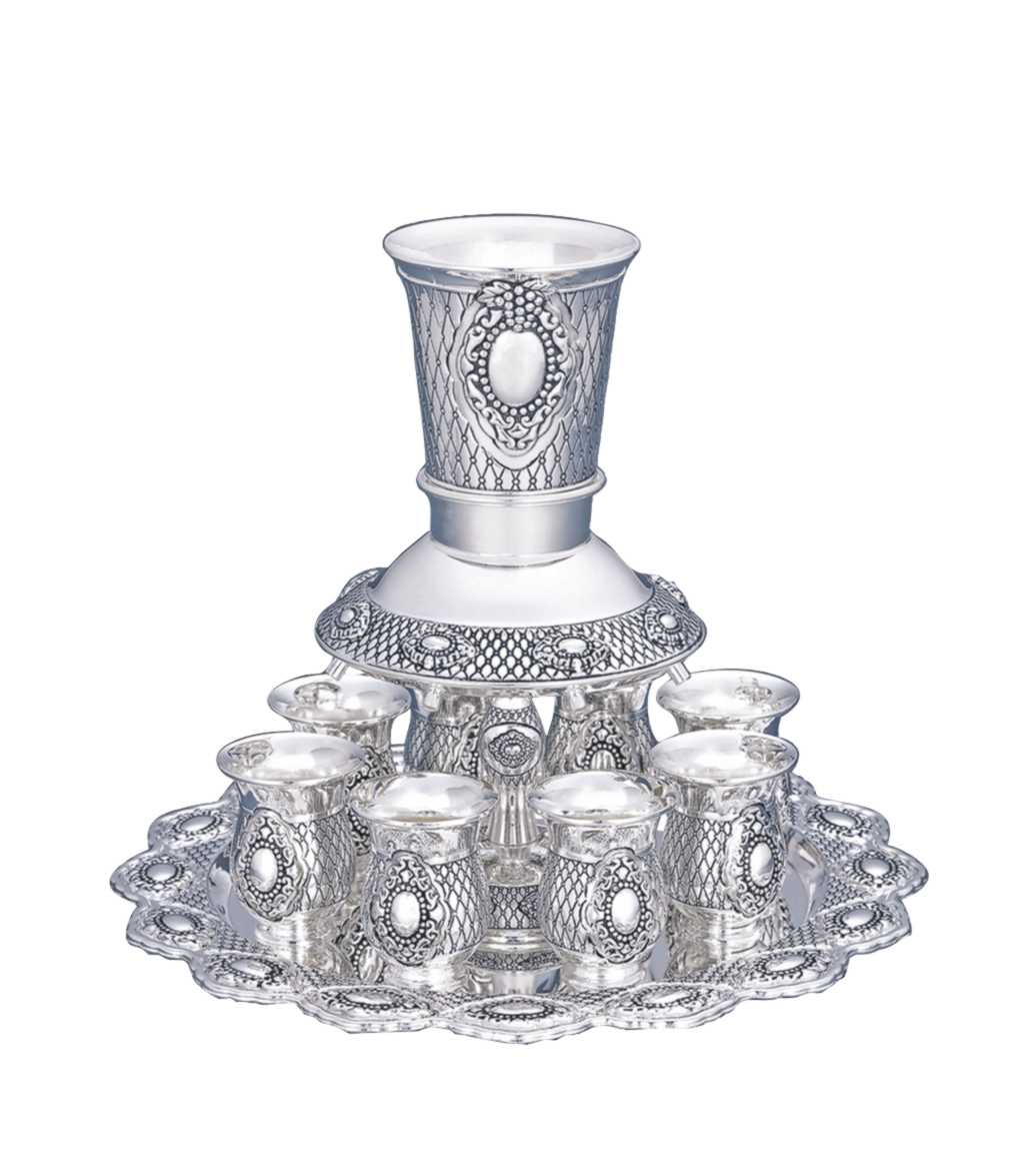 Nickel Plated Wine Divider With Kiddush Cups - Pearl Color