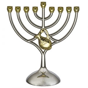 חנוכייה מתכת קנים זהב עם כד 1816 ס"מ