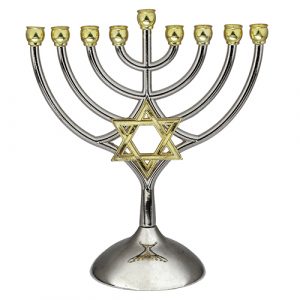 חנוכייה מתכת קנים זהב עם מגן דוד 1816 ס"מ