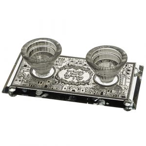 פמוטי קריסטל עם פלקטה הדלקת נרות "ירושלים" 19x1
