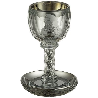 Crystal Kiddush Cup "Baba Sali" 16 cm with Stones Contain 130ml // 4.3oz - Silver