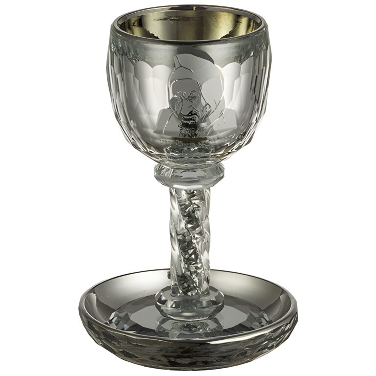 Crystal Kiddush Cup "Baba Sali" 16 cm with Stones Contain 130ml // 4.3oz - Silver