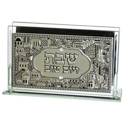 Glass Matches Holder with Plaque "Candle Lighting" 12.5*8 cm