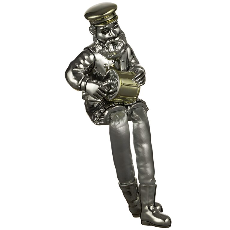 Polymer Sitting Hassidic Figurine with Black Cloth Legs 26 cm - Drum Player - Silvered