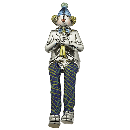 Polyresin Clown Figurine With Cloth Legs 12 Cm- Clarinet Player
