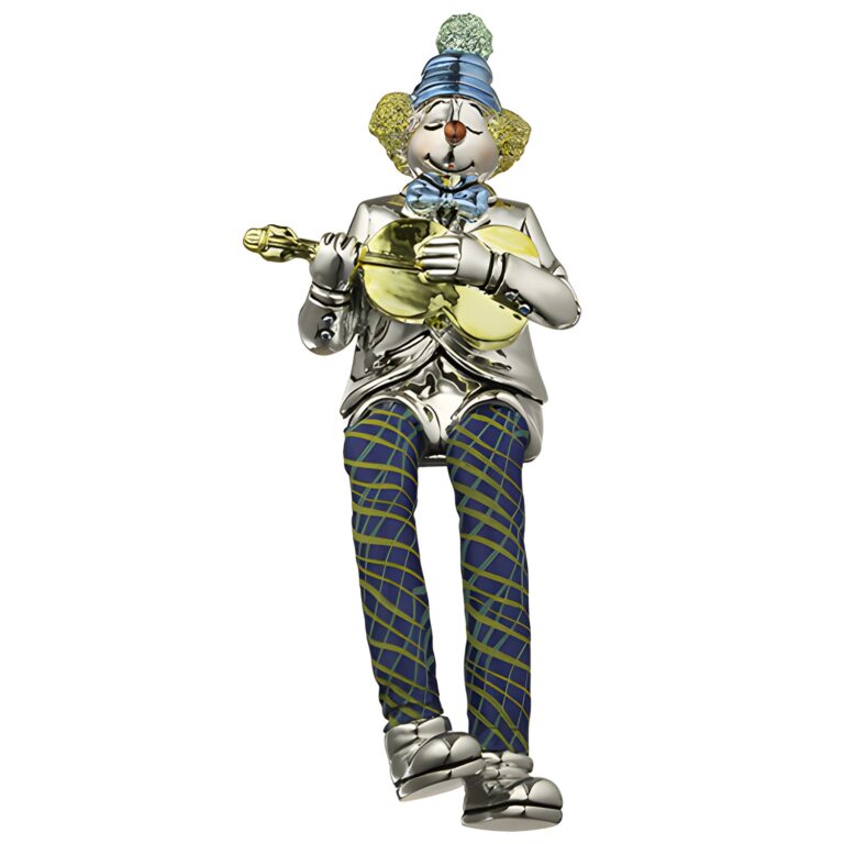 Polymer Clown Figurine with Cloth Legs 12 cm- Guitar Player - Silvered