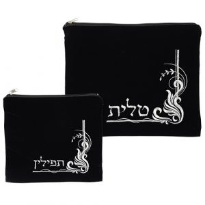 סט טלית תפילין קטיפה כחול כהה עם ריקמה 3629 ס"