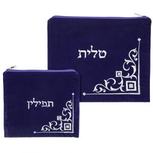סט טלית תפילין קטיפה כחול בהיר עם ריקמה 3629 ס