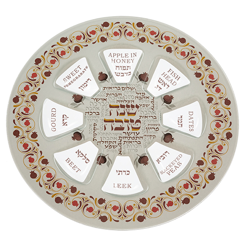 Elegant Glass Rosh Hashana Plate 35 Cm