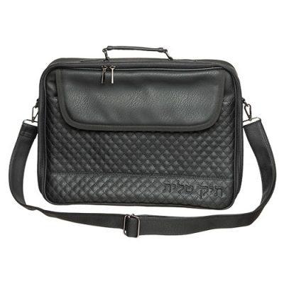 PU Leathere Fabric Talit 43*36 cm with Handle- Black