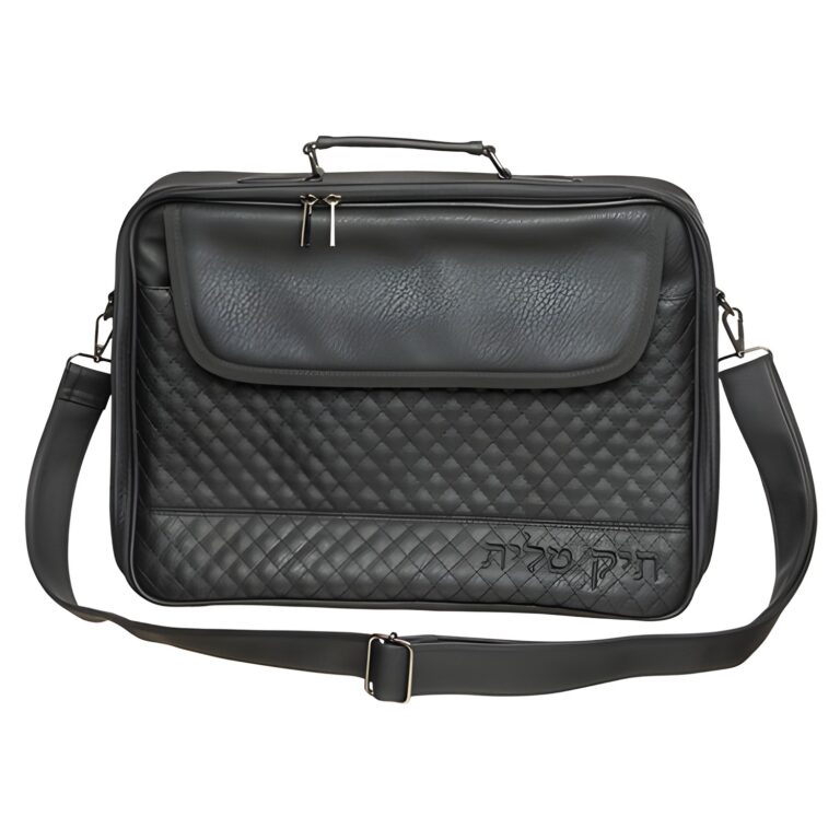 PU Leathere Fabric Talit 43*36 cm with Handle- Black