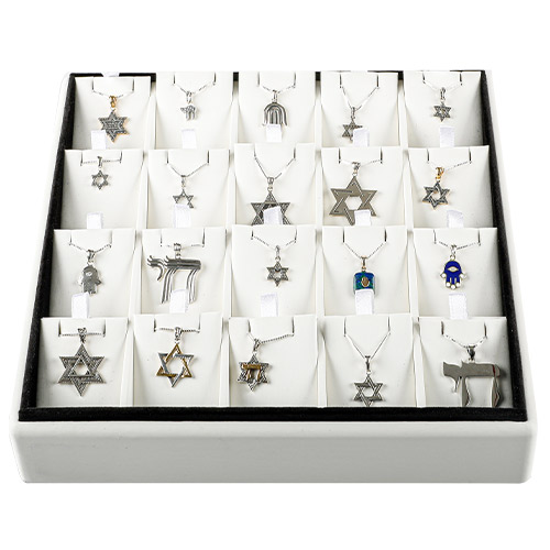 Display of 20 Assorted Judaica Pendants with Chain