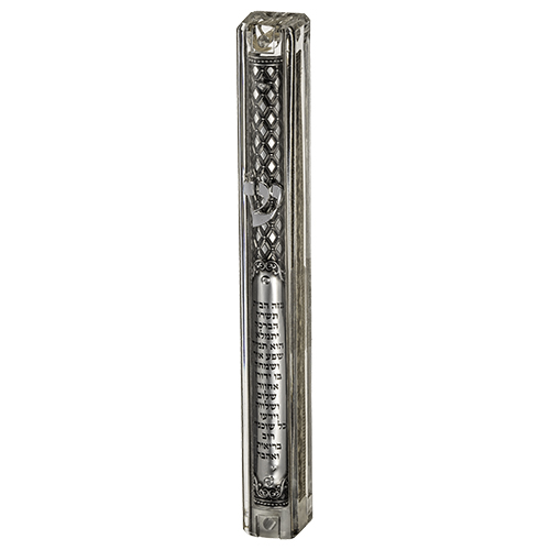 Transparent Plastic Mezuzah With Rubber Cork 12 Cm- With The Letter Shin And Plaque