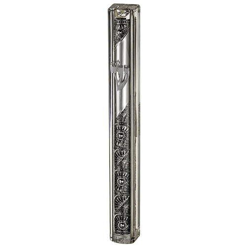 Transparent Plastic Mezuzah With Rubber Cork 12 Cm- With The Letter Shin And Plaque