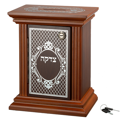 Wood Tzedakah Box With Clock And Lock 15*27 cm