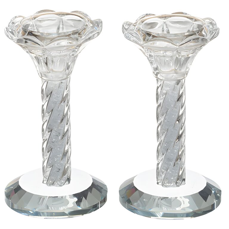 Pair of Crystal Candlesticks 12 cm with Stones