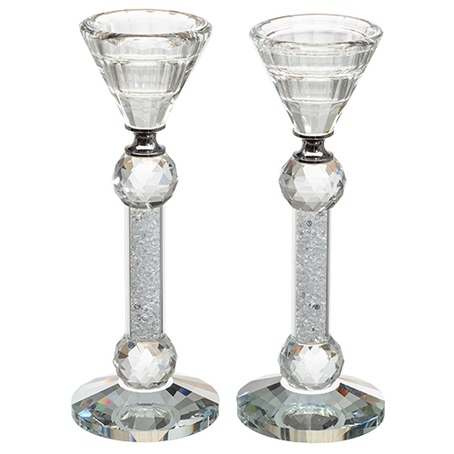 Pair of Crystal Candlesticks 18 cm with Stones