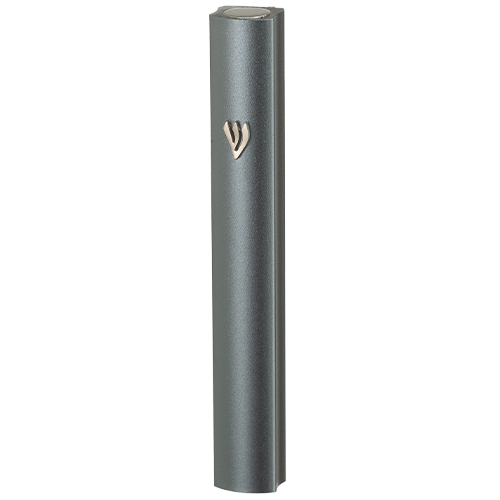 Aluminum Mezuzah with Metal SHIN 12 cm- Gray