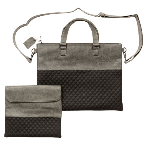 PU Fabric Talit & Tefilin Set 38*31 cm with Handles- Black and Gray
