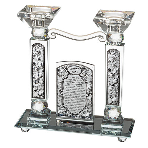 Crystal Candlesticks 21 cm with Metal Plaque- Pomegranate