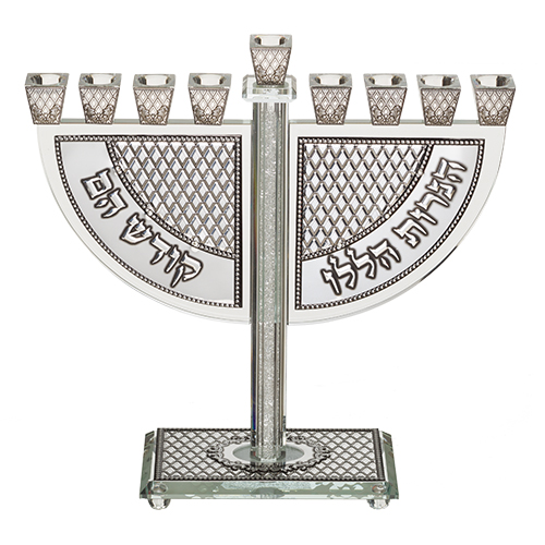 Crystal Menorah 29*25 cm with Metal Plaque and Stones